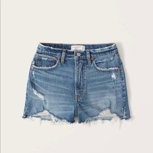 Abercrombie Curve Love The Cutoff Short High Rise, Medium Ripped Wash, 27/4